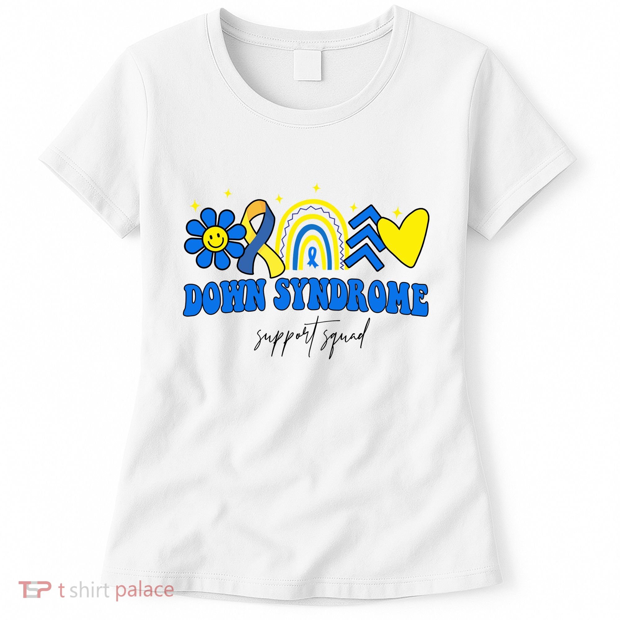 Down Syndrome Support Squad Rainbow Floral Heart Women's T-Shirt
