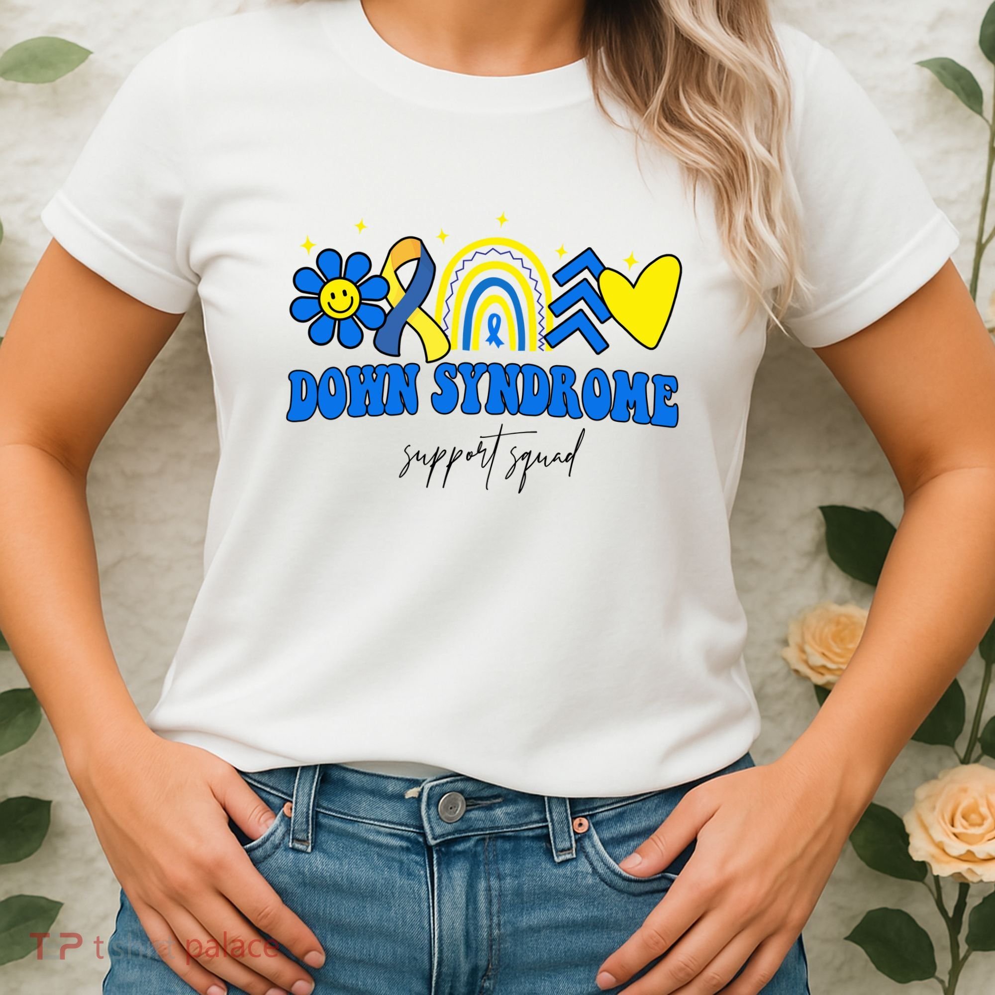 Down Syndrome Support Squad Rainbow Floral Heart Women's T-Shirt