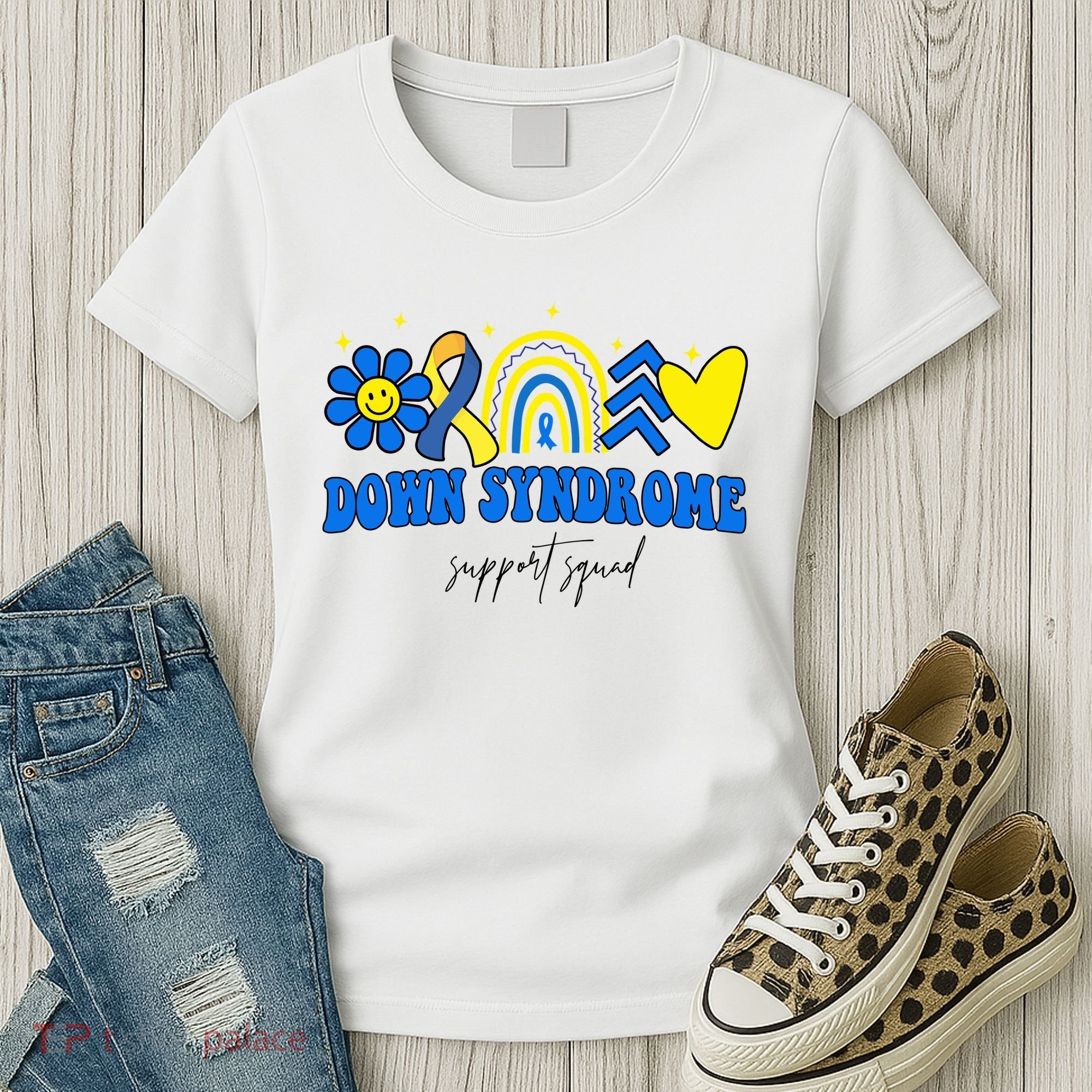 Down Syndrome Support Squad Rainbow Floral Heart Women's T-Shirt