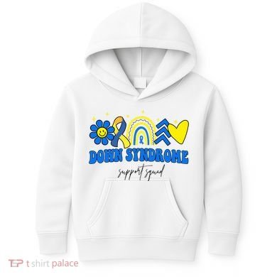 Down Syndrome Support Squad Rainbow Floral Heart Kids Hoodie
