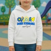Down Syndrome Support Squad Rainbow Floral Heart Kids Hoodie thumb 3