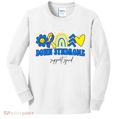Down Syndrome Support Squad Rainbow Floral Heart Kids Long Sleeve Shirt