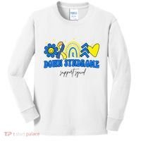 Down Syndrome Support Squad Rainbow Floral Heart Kids Long Sleeve Shirt thumb 0