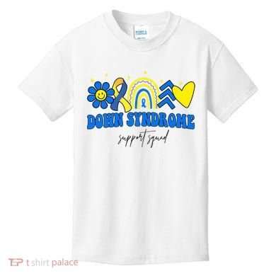 Down Syndrome Support Squad Rainbow Floral Heart Kids T-Shirt