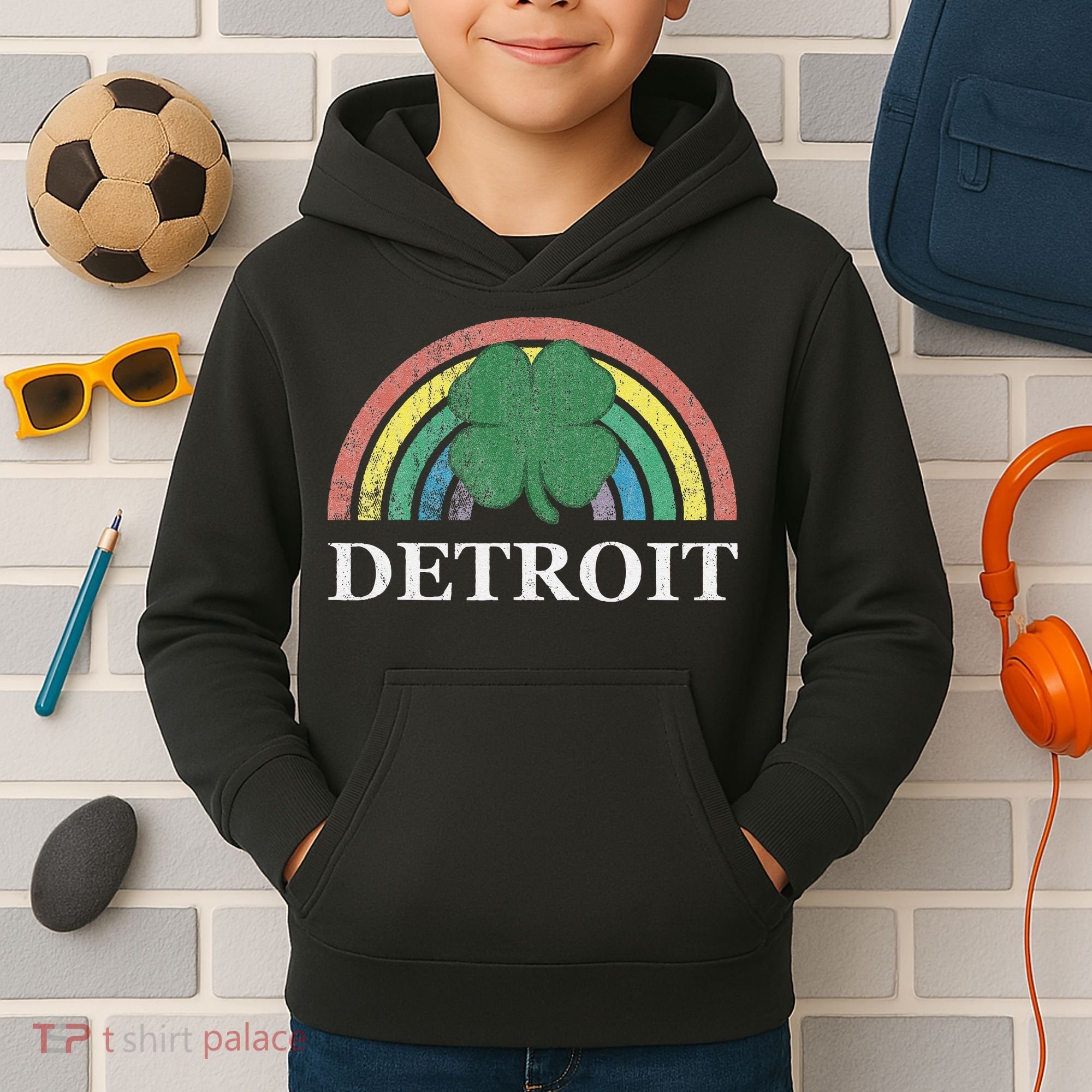 Detroit Shamrock St. Patrick's Day Rainbow Saint Paddy's Kids Hoodie