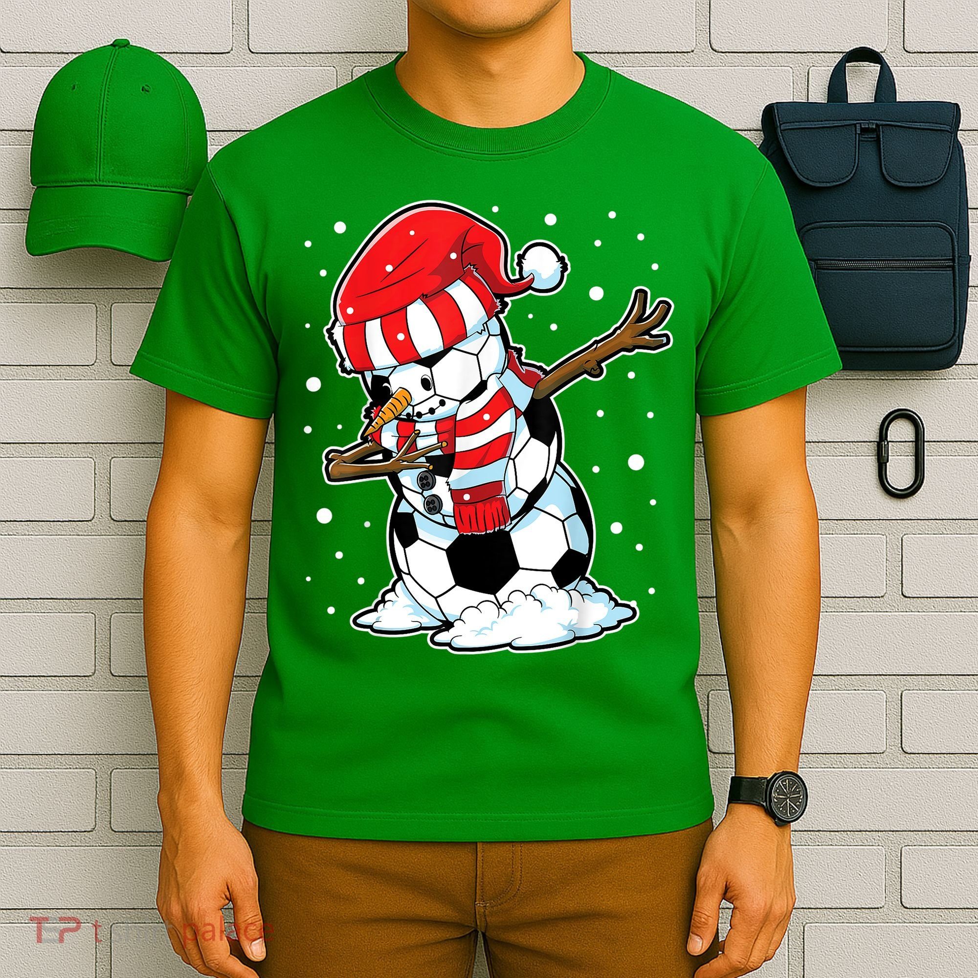 Dabbing Snowman Soccer Ball Christmas Santa Boys Dab Sport Team T-Shirt