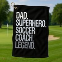 Dad Superhero Soccer Coach Legend Golf Towel thumb 1