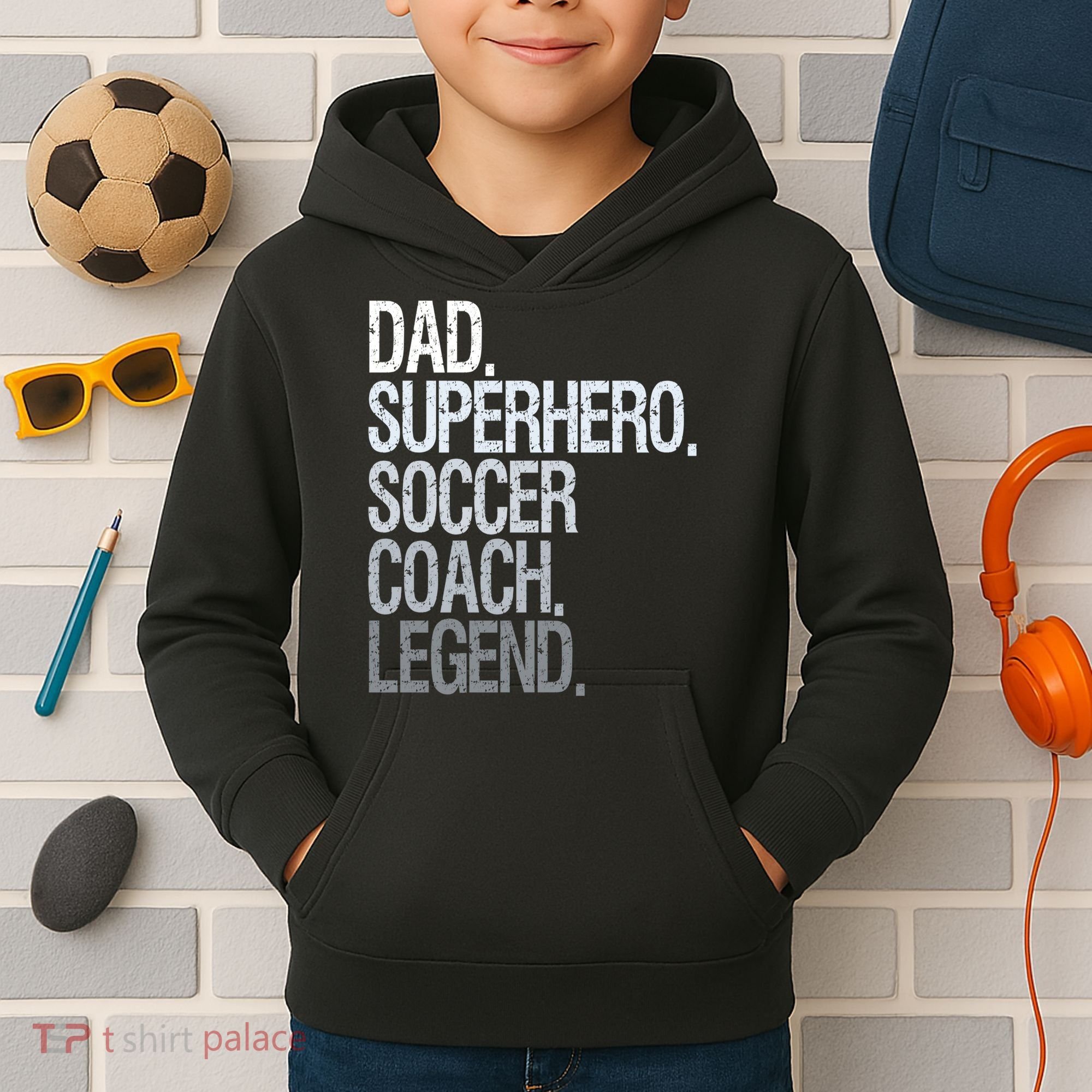 Dad Superhero Soccer Coach Legend Kids Hoodie