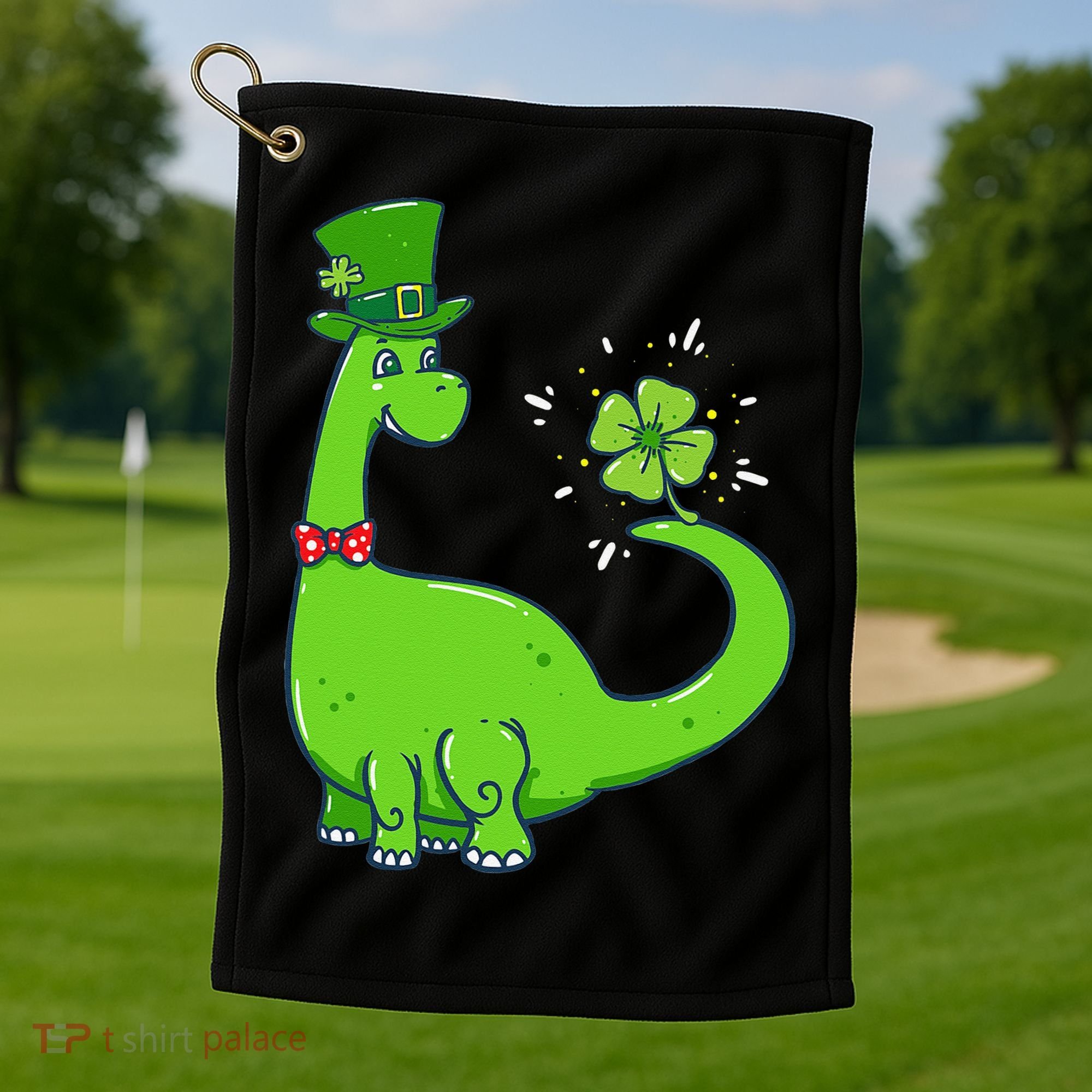 Dinosaur Shamrock St Patrick's Day Golf Towel