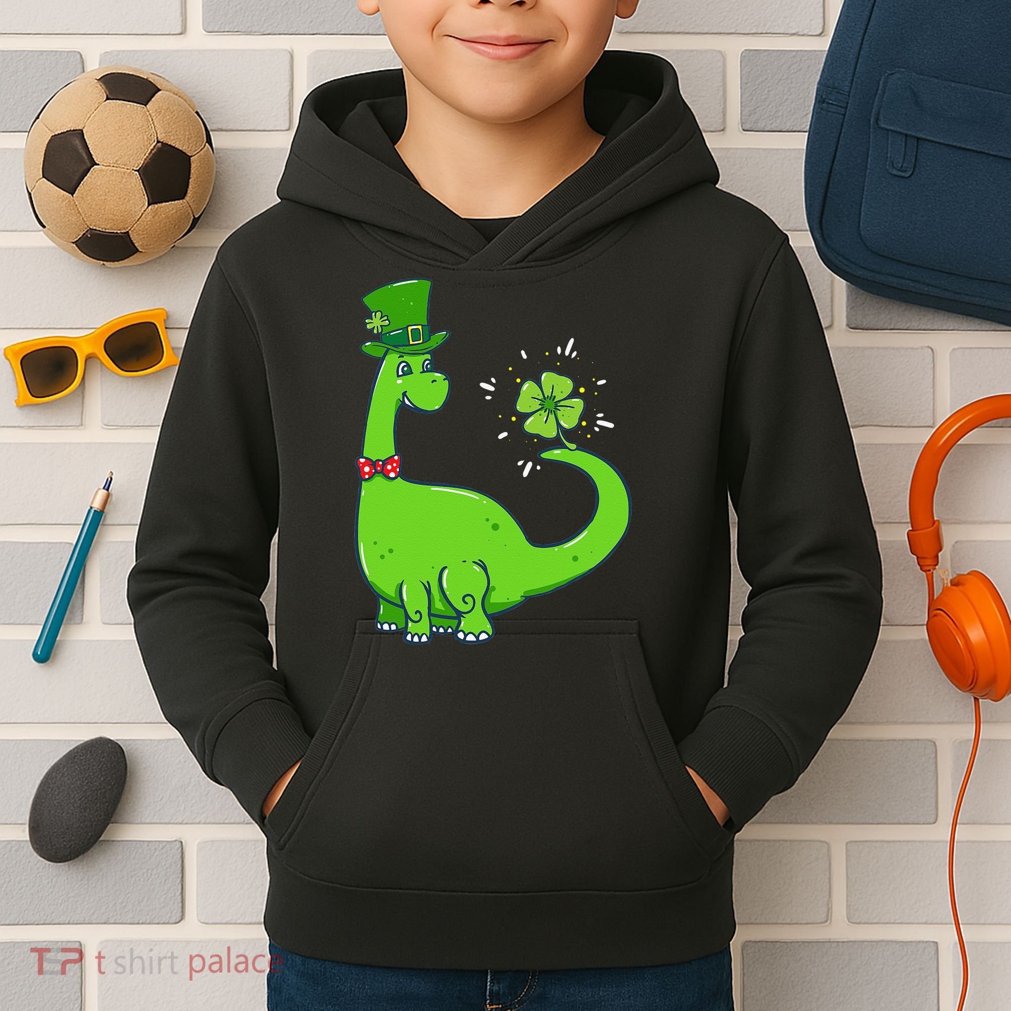 Dinosaur Shamrock St Patrick's Day Kids Hoodie