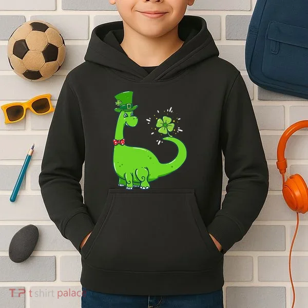 Dinosaur Shamrock St Patrick's Day Kids Hoodie