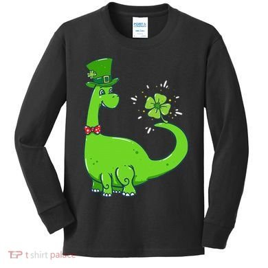Dinosaur Shamrock St Patrick's Day Kids Long Sleeve Shirt