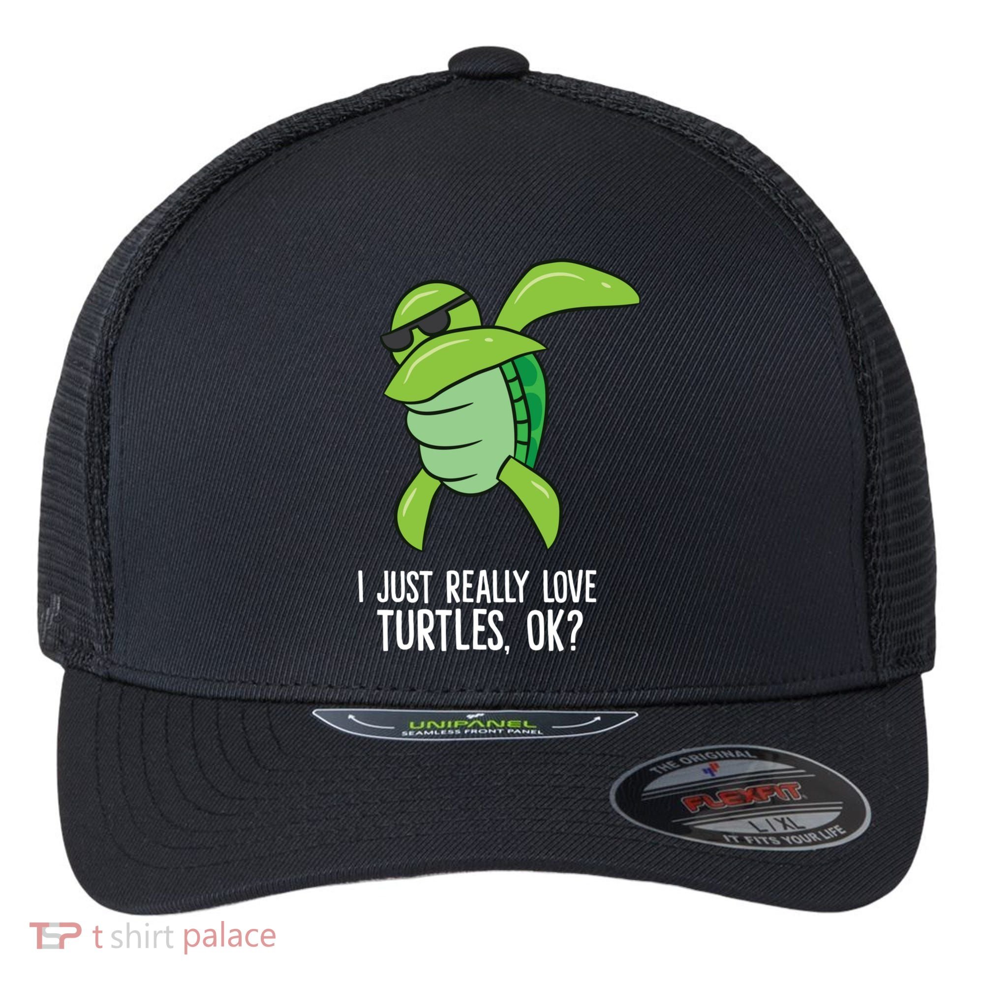 Dabbing Sea Turtle I Just Really Love Turtles Ok? Flexfit Unipanel Trucker Cap