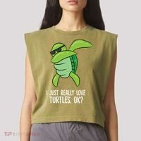 Dabbing Sea Turtle I Just Really Love Turtles Ok? Garment-Dyed Women's Muscle Tee thumb 2