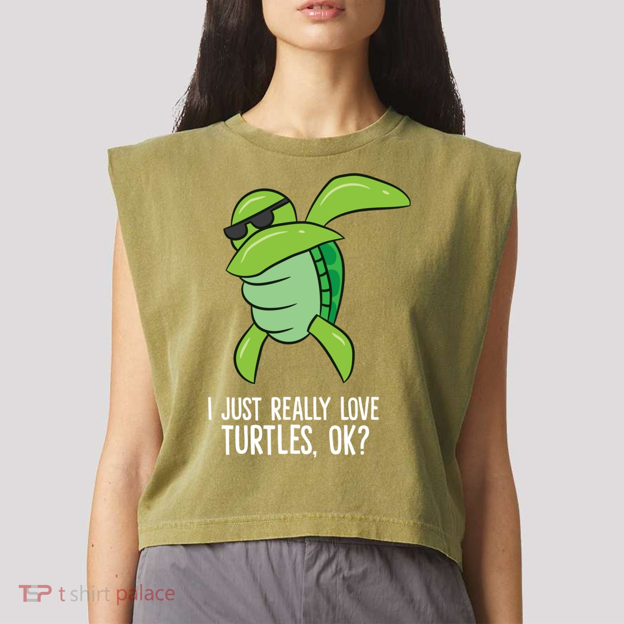 Dabbing Sea Turtle I Just Really Love Turtles Ok? Garment-Dyed Women's Muscle Tee