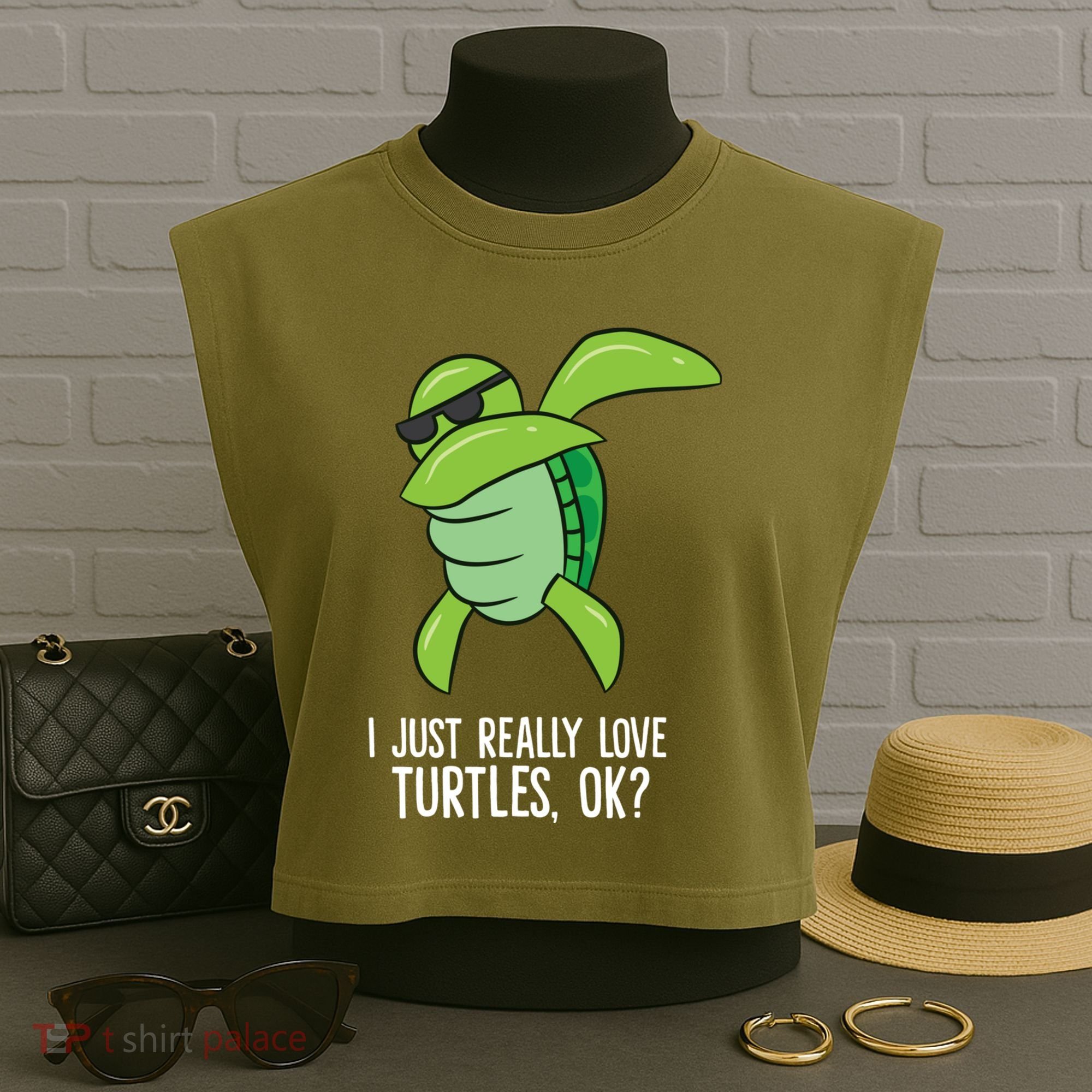 Dabbing Sea Turtle I Just Really Love Turtles Ok? Garment-Dyed Women's Muscle Tee
