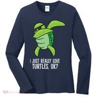 Dabbing Sea Turtle I Just Really Love Turtles Ok? Women's Long Sleeve Shirt thumb 0