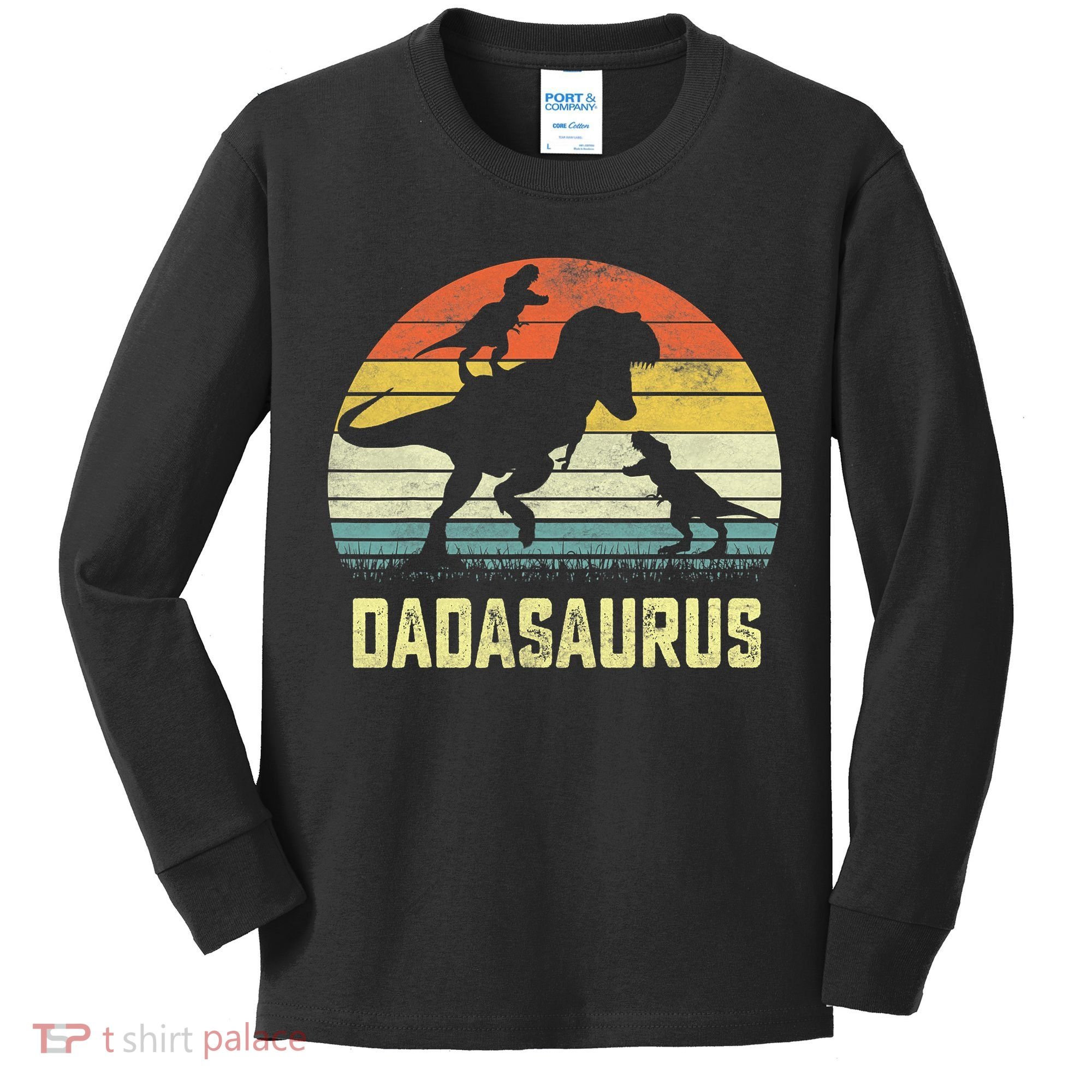 Dada Saurus T Rex Dinosaur Dada 2 Family Matching Kids Long Sleeve Shirt