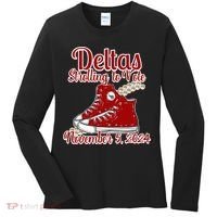 Deltas Strolling To Vote November 5 2024 Chucks And Pearls Women's Long Sleeve Shirt thumb 0