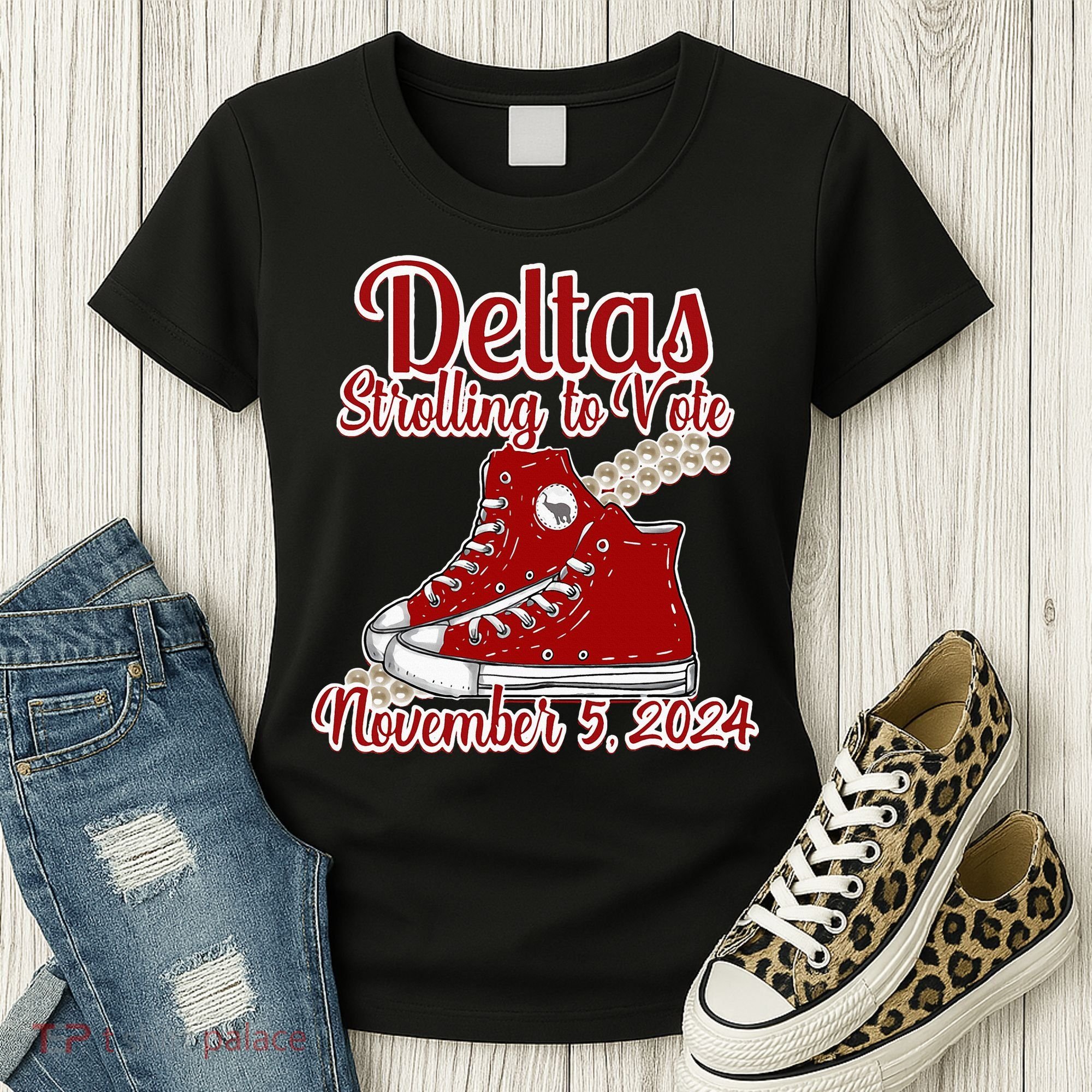 Deltas Strolling To Vote November 5 2024 Chucks And Pearls Women's T-Shirt