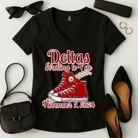 Deltas Strolling To Vote November 5 2024 Chucks And Pearls Women's V-Neck T-Shirt thumb 2
