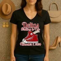 Deltas Strolling To Vote November 5 2024 Chucks And Pearls Women's V-Neck T-Shirt thumb 3