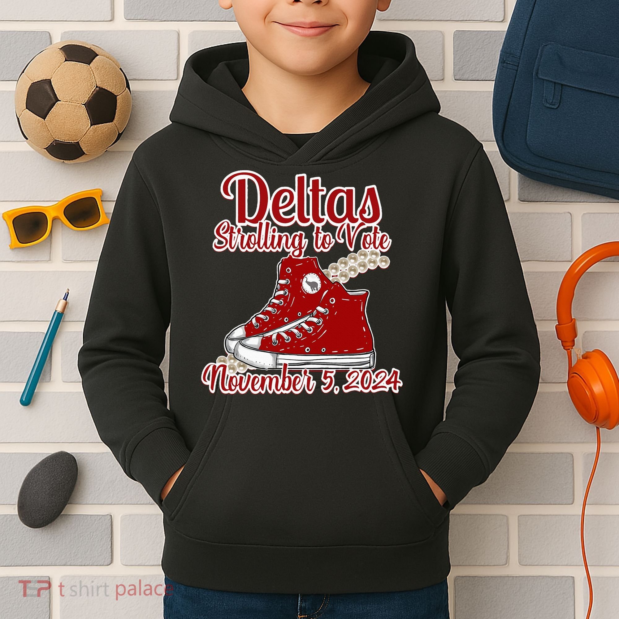 Deltas Strolling To Vote November 5 2024 Chucks And Pearls Kids Hoodie
