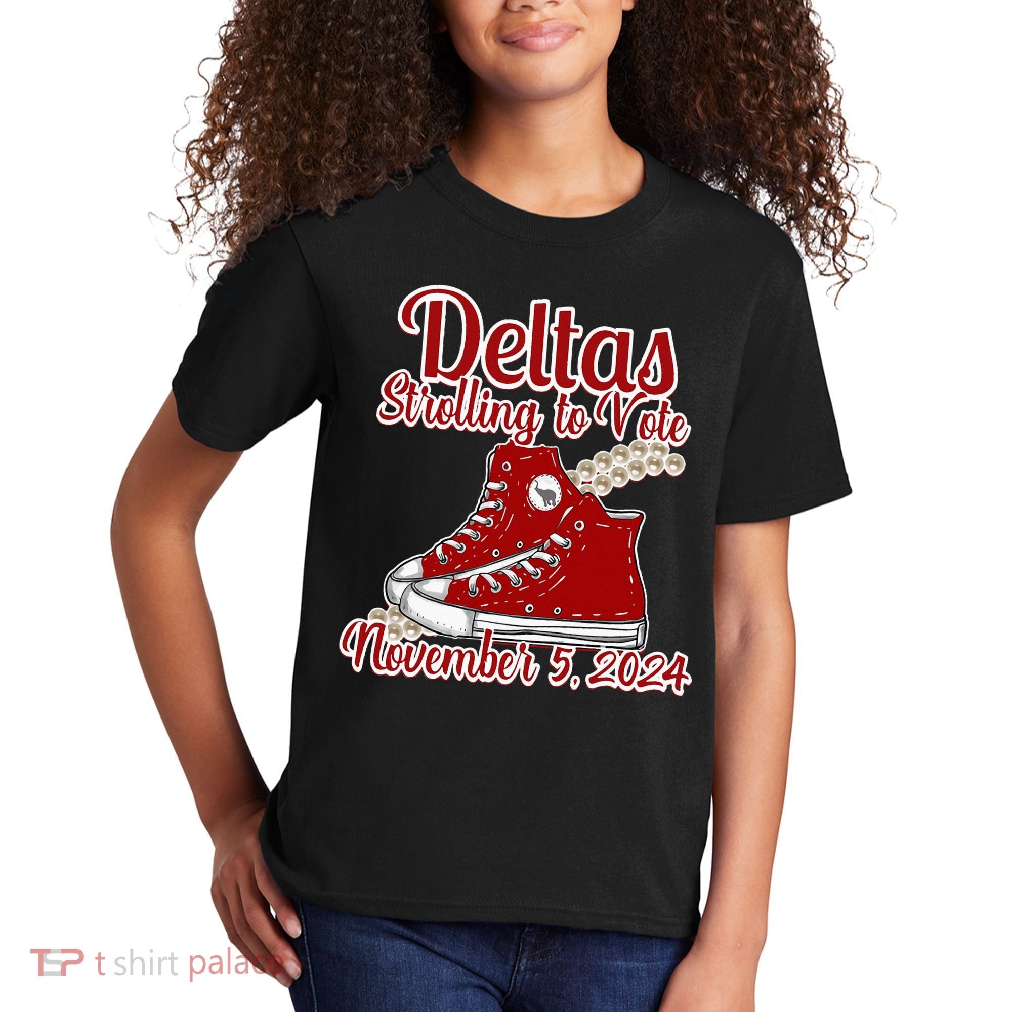Deltas Strolling To Vote November 5 2024 Chucks And Pearls Kids T-Shirt