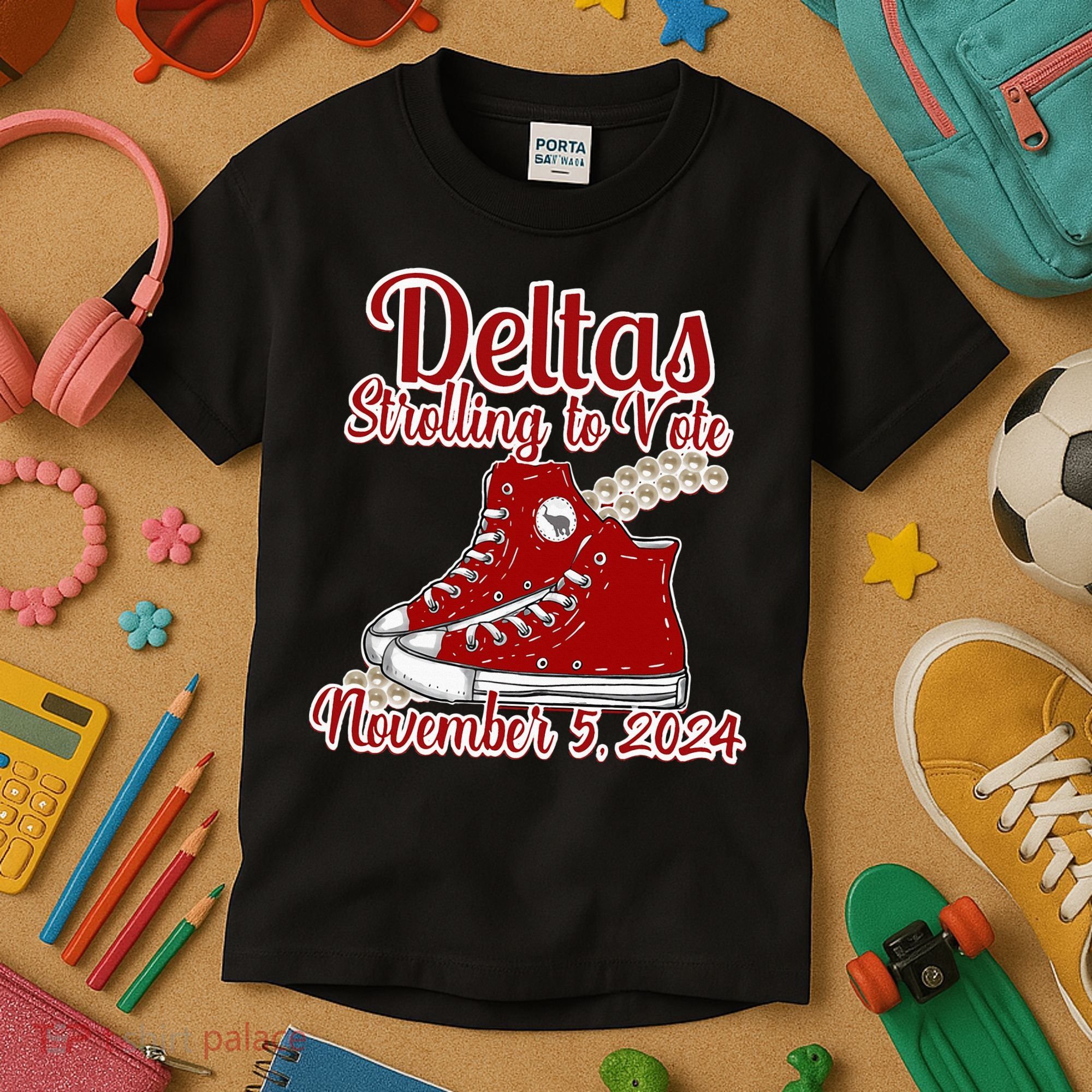 Deltas Strolling To Vote November 5 2024 Chucks And Pearls Kids T-Shirt
