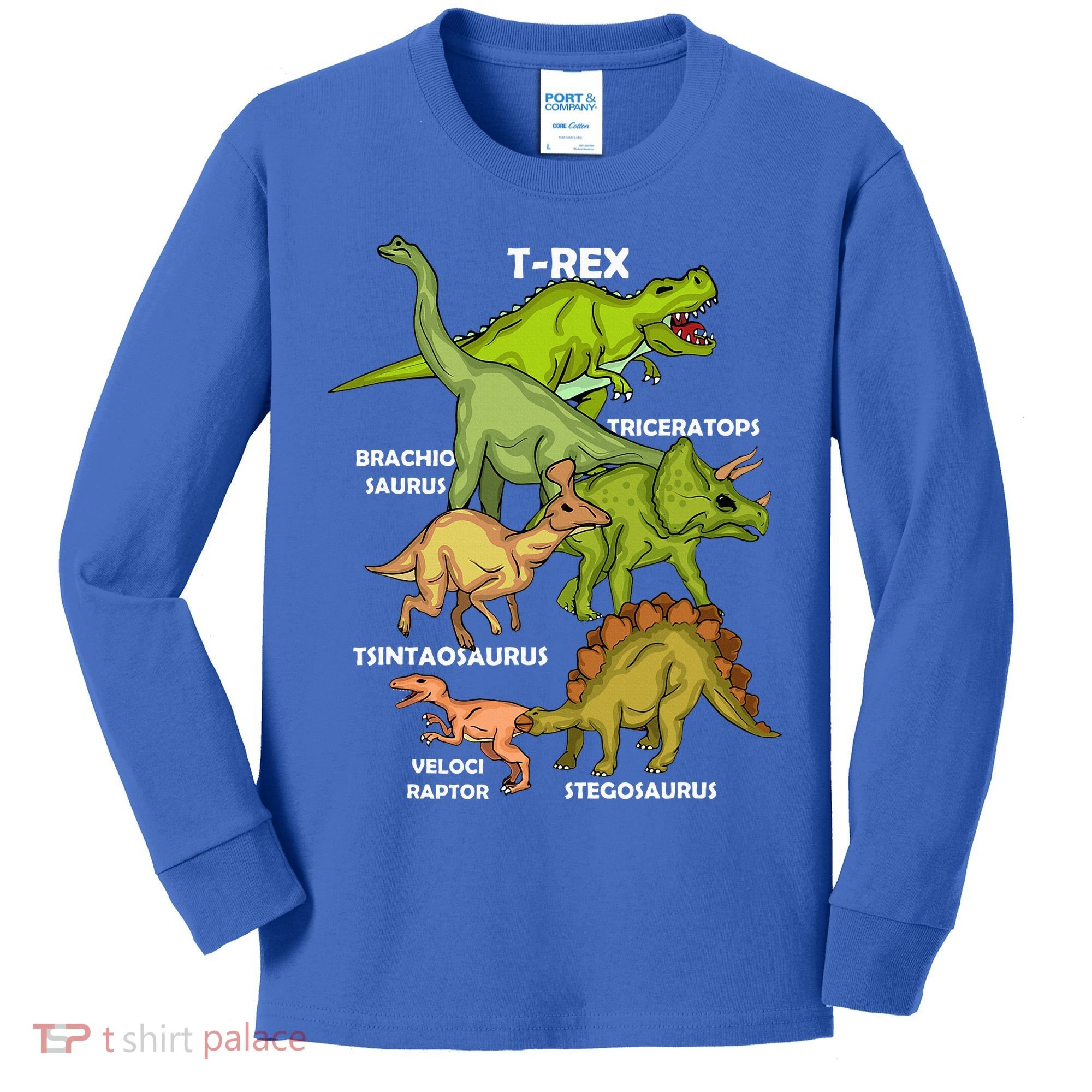 Dinosaur Species T Rex  Triceratops Dinosaur  Kids Long Sleeve Shirt