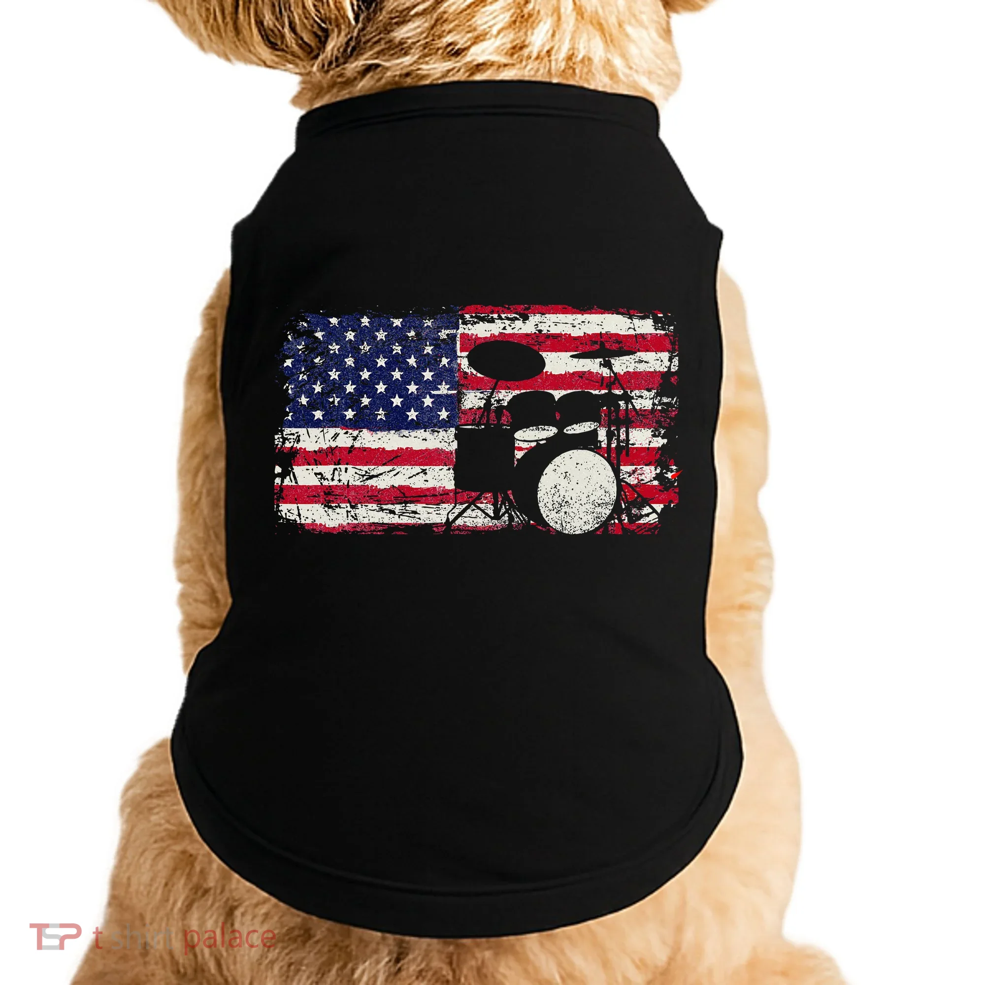Drum Sets Usa Flag Drummer Music Lover Drumming Doggie Tank