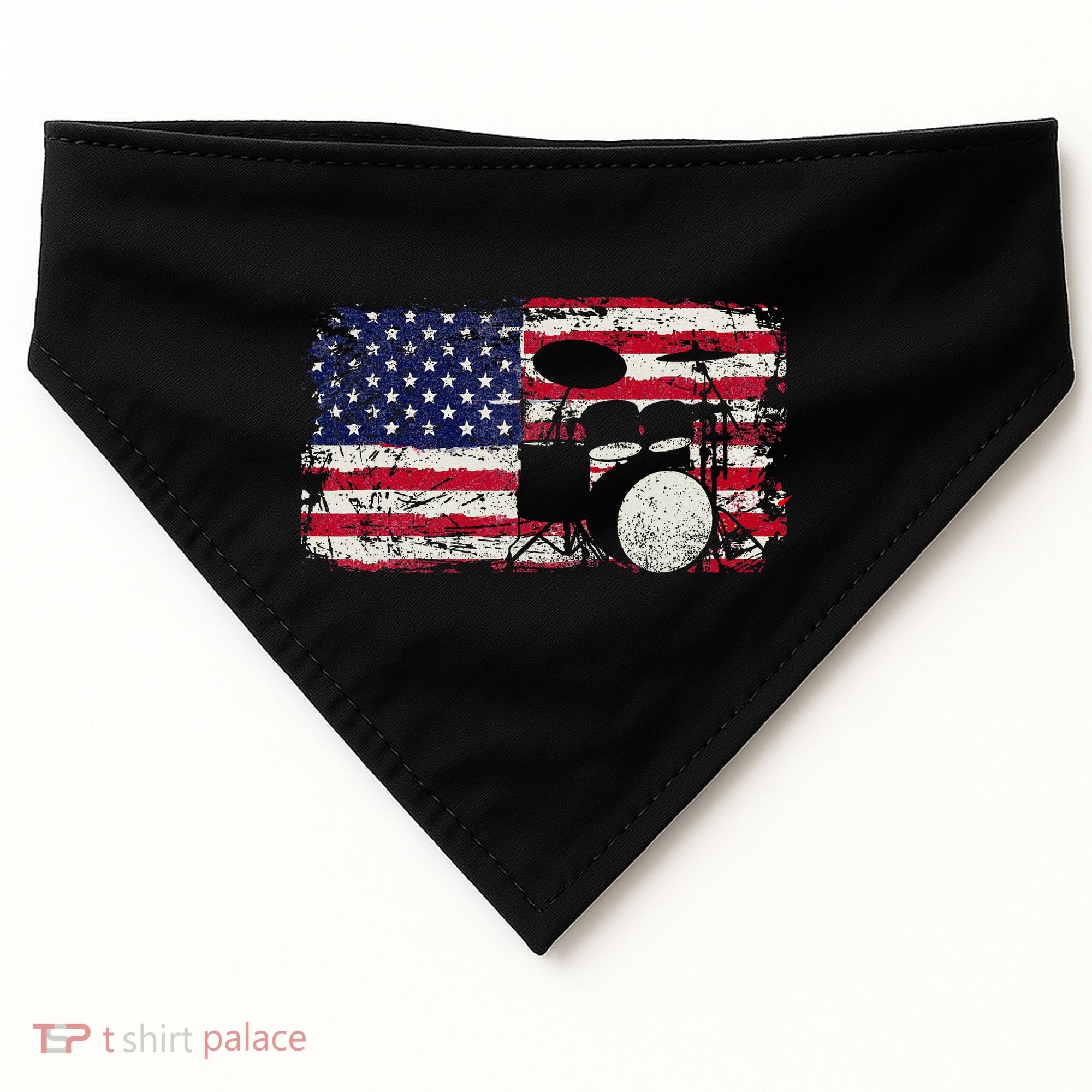Drum Sets Usa Flag Drummer Music Lover Drumming USA-Made Doggie Bandana