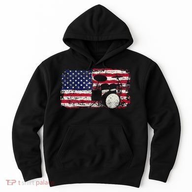 Drum Sets Usa Flag Drummer Music Lover Drumming Hoodie