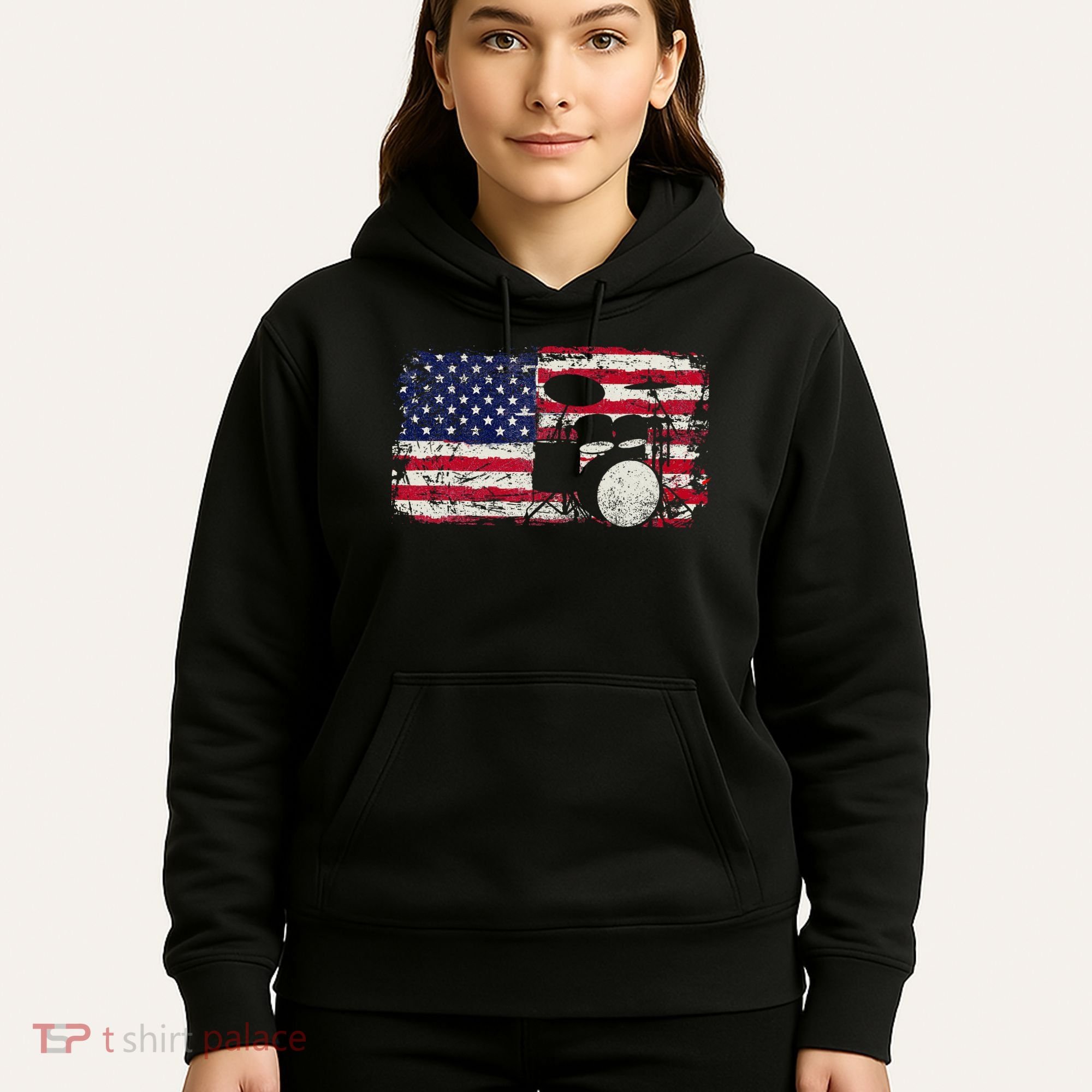 Drum Sets Usa Flag Drummer Music Lover Drumming Hoodie