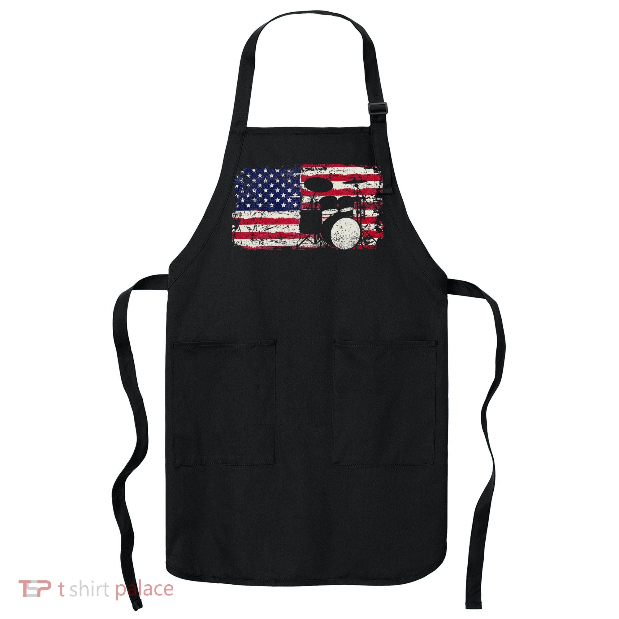 Drum Sets Usa Flag Drummer Music Lover Drumming Apron