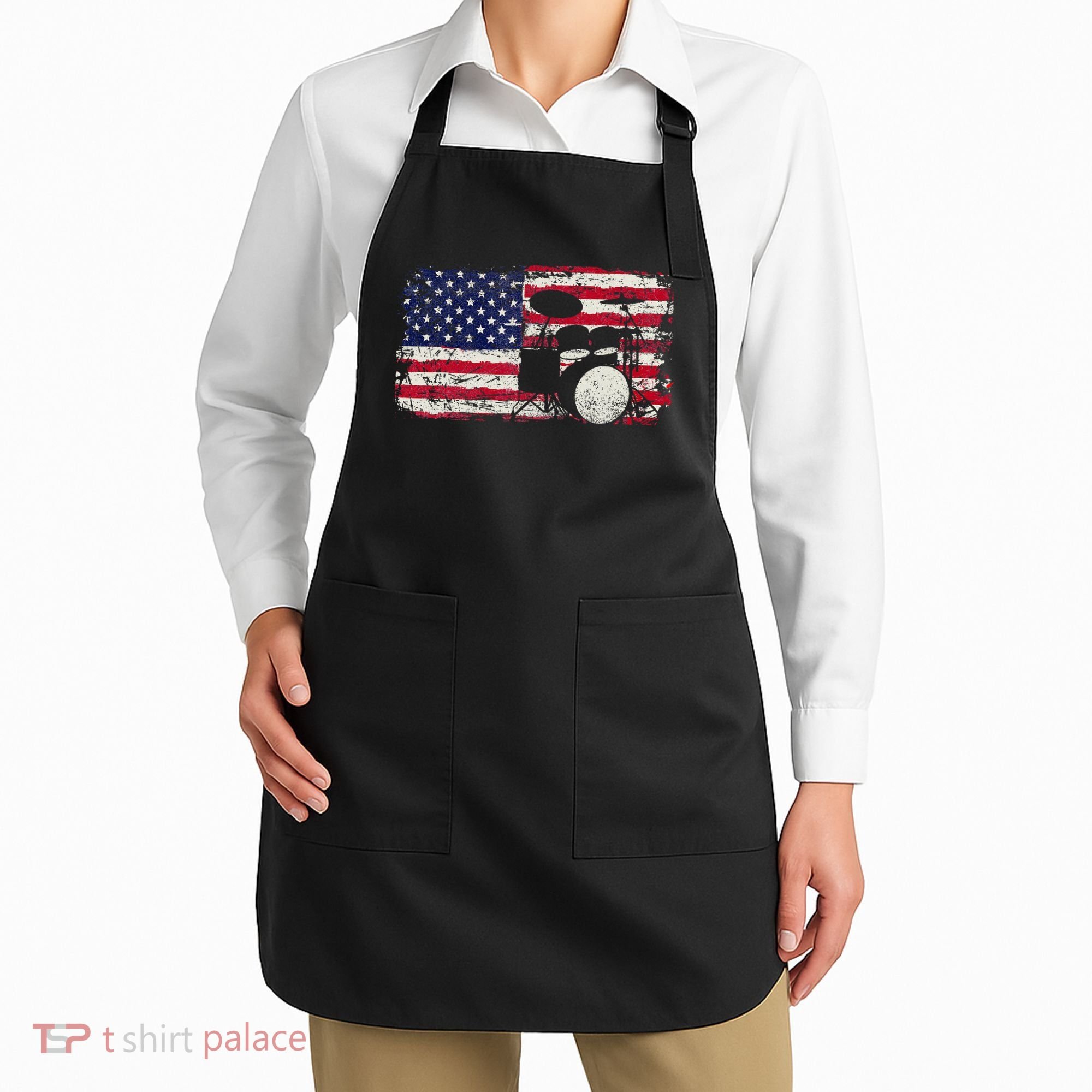 Drum Sets Usa Flag Drummer Music Lover Drumming Apron