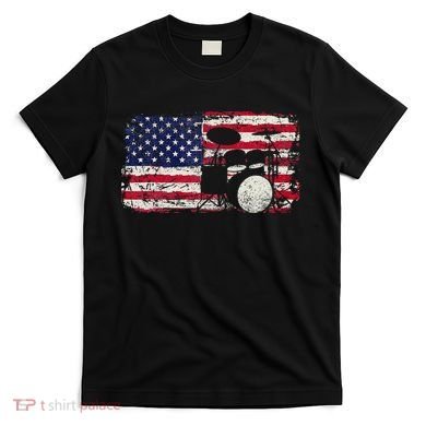 Drum Sets Usa Flag Drummer Music Lover Drumming T-Shirt