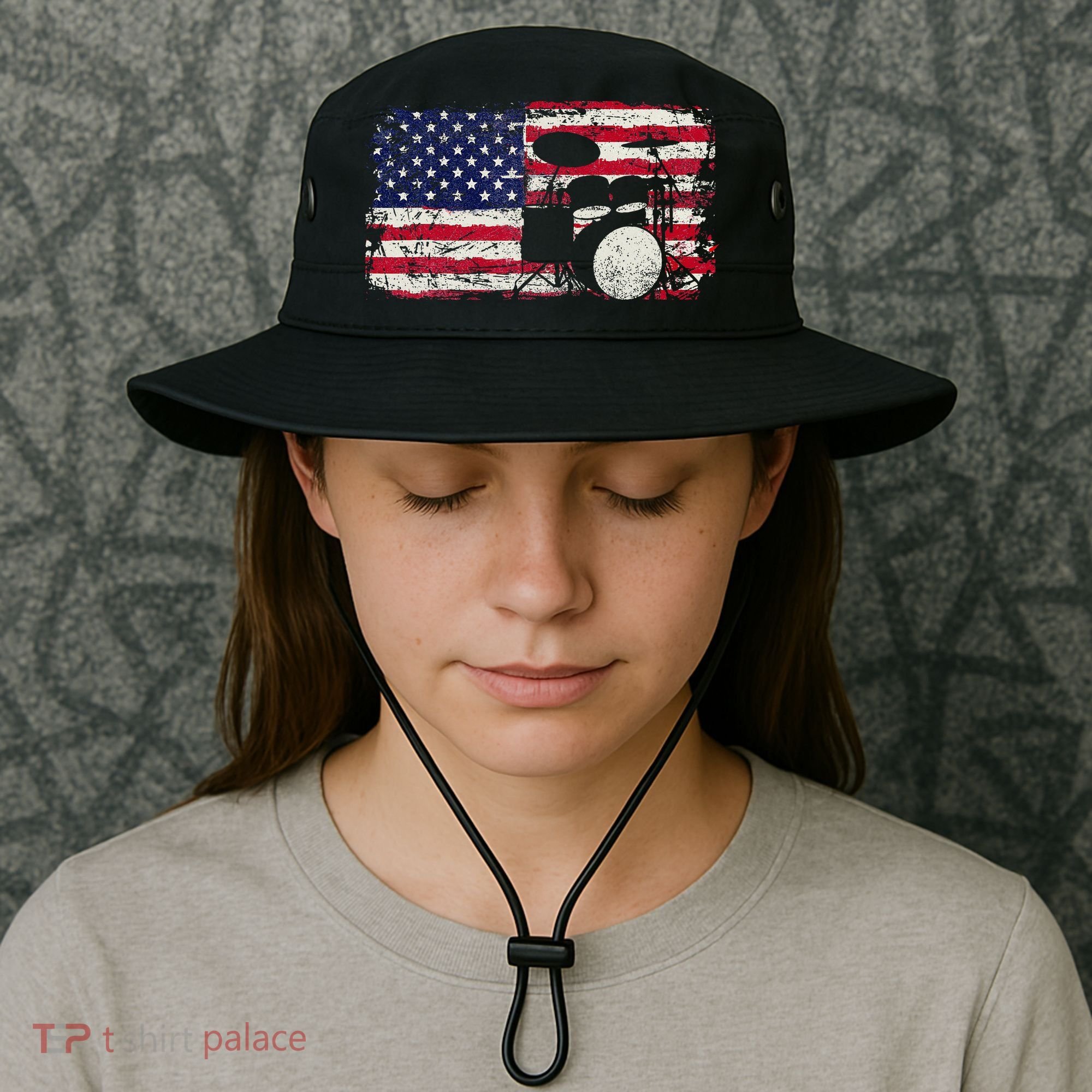 Drum Sets Usa Flag Drummer Music Lover Drumming Bucket Hat