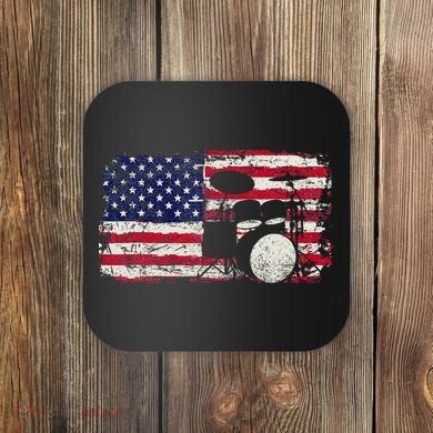 Drum Sets Usa Flag Drummer Music Lover Drumming Coaster
