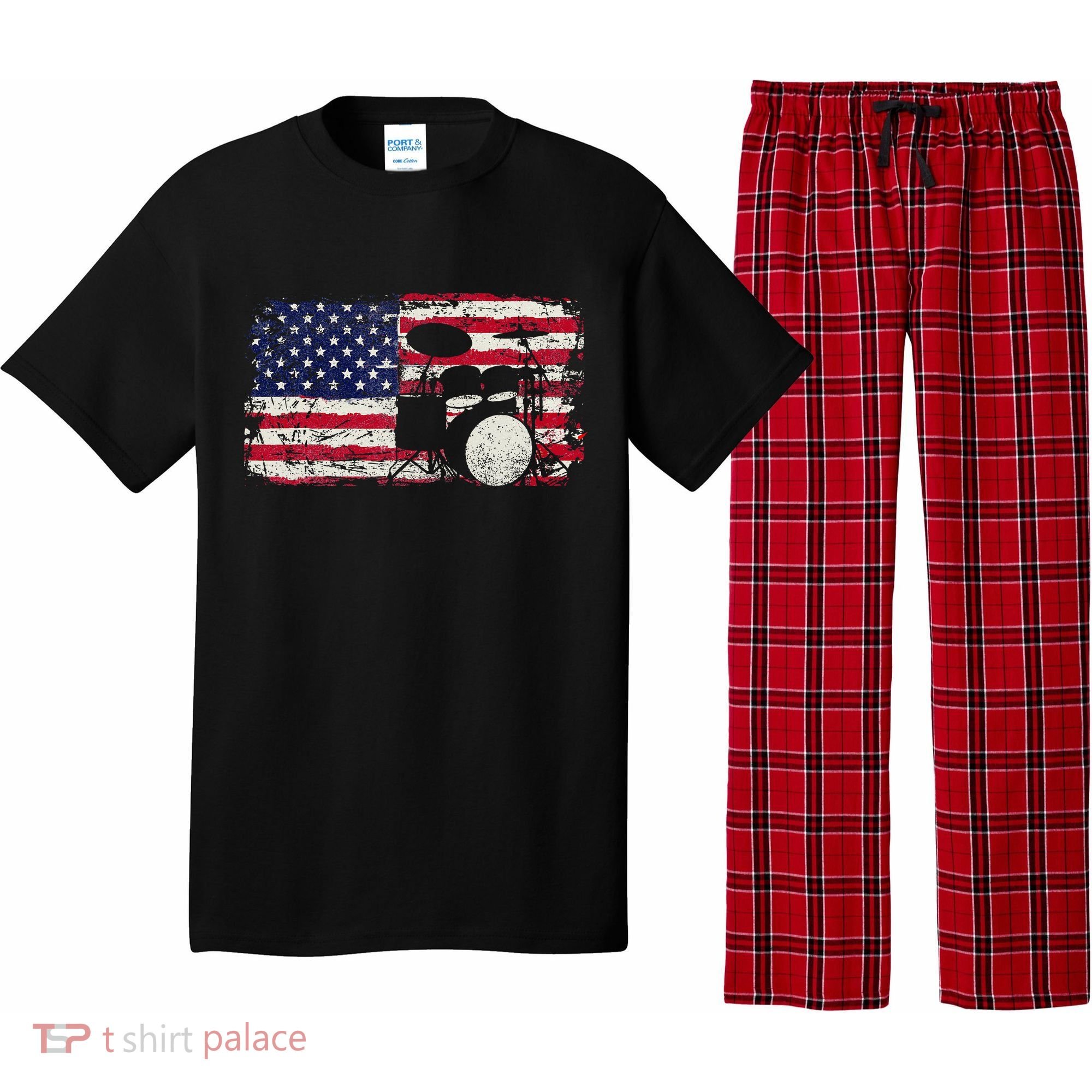 Drum Sets Usa Flag Drummer Music Lover Drumming Pajama Set