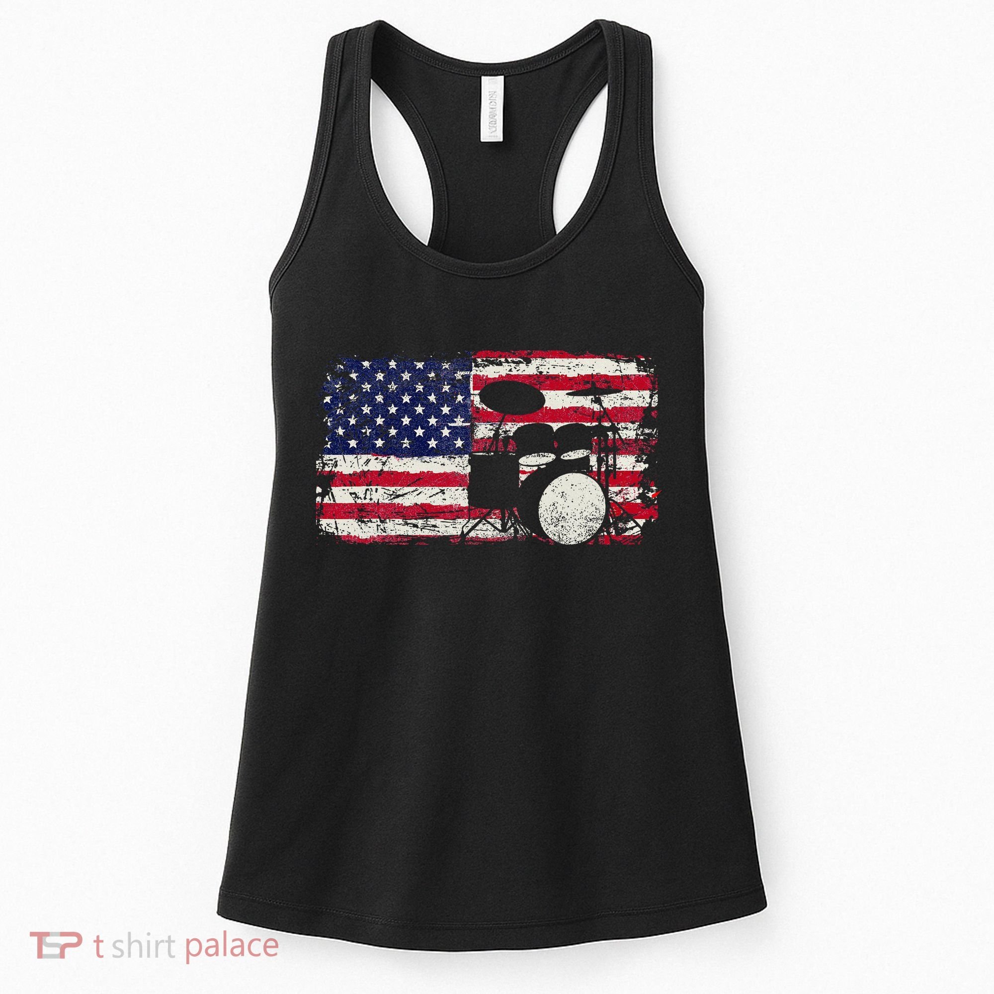 Drum Sets Usa Flag Drummer Music Lover Drumming Women's Tank Top