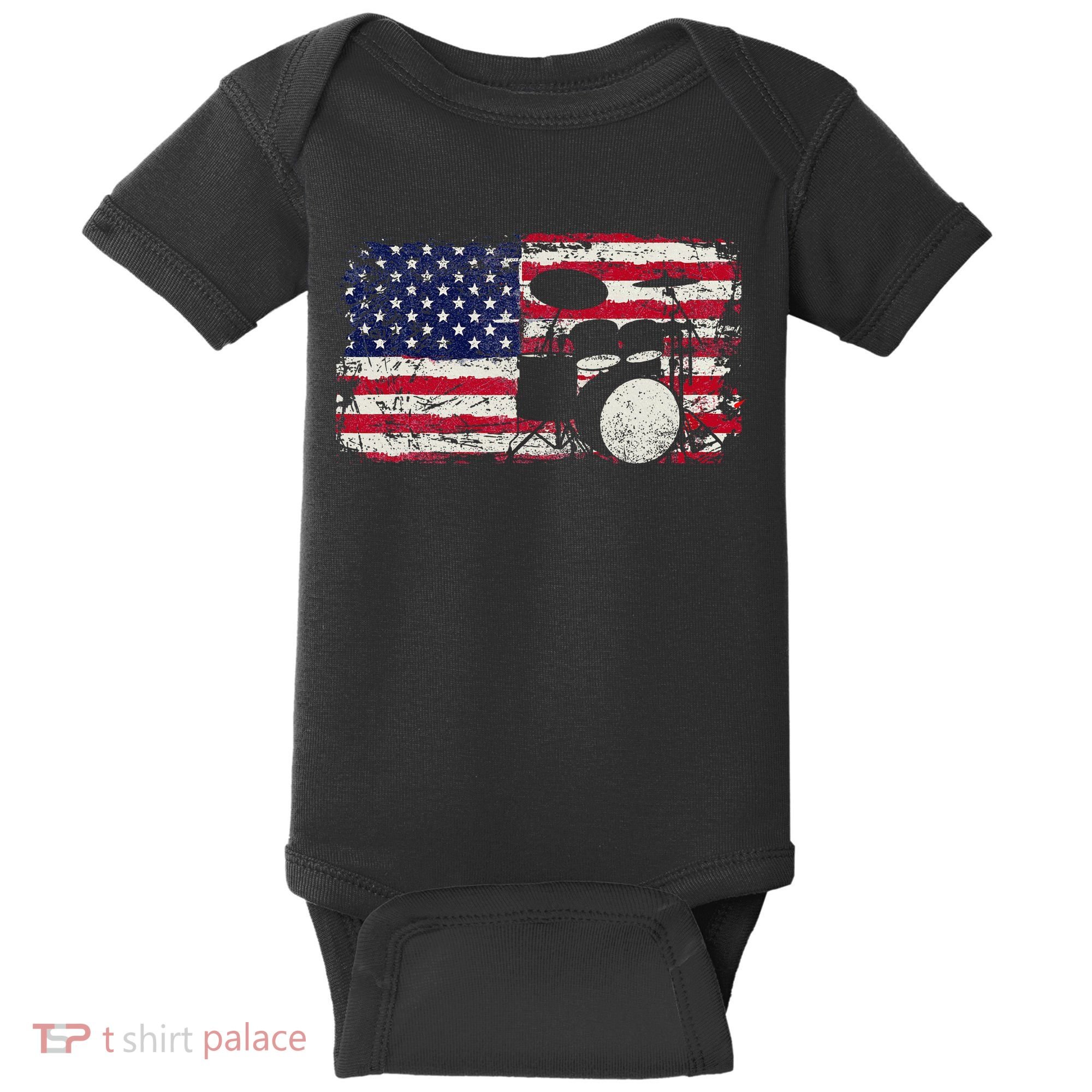 Drum Sets Usa Flag Drummer Music Lover Drumming Baby Bodysuit