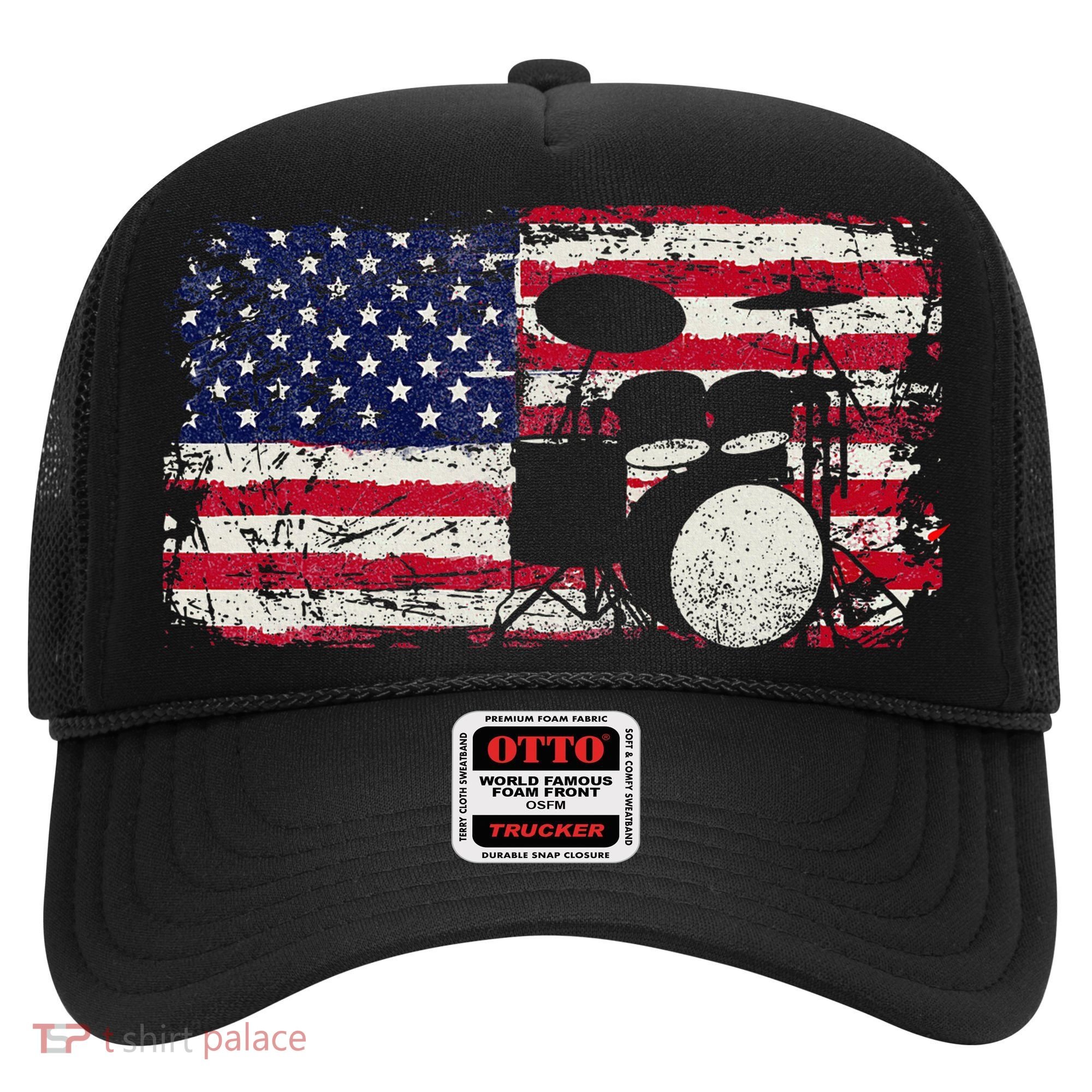 Drum Sets Usa Flag Drummer Music Lover Drumming Hat
