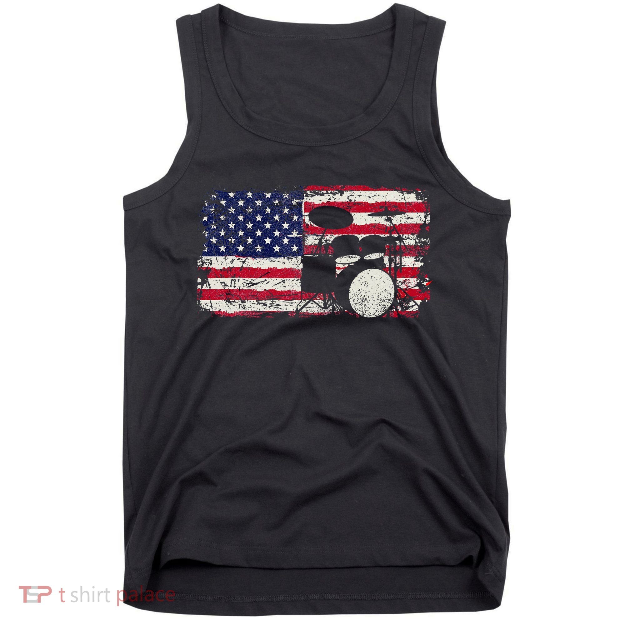 Drum Sets Usa Flag Drummer Music Lover Drumming Tank Top
