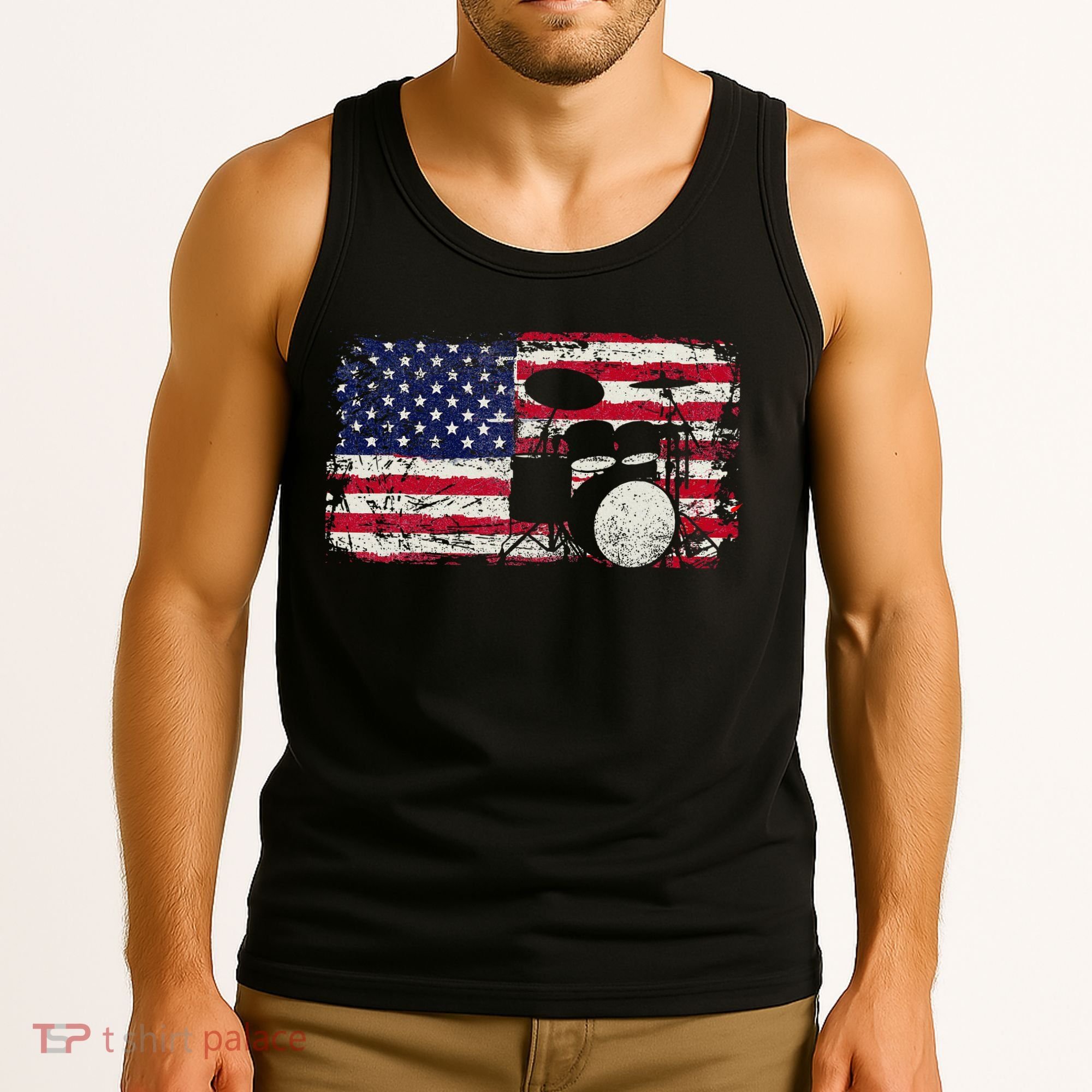 Drum Sets Usa Flag Drummer Music Lover Drumming Tank Top