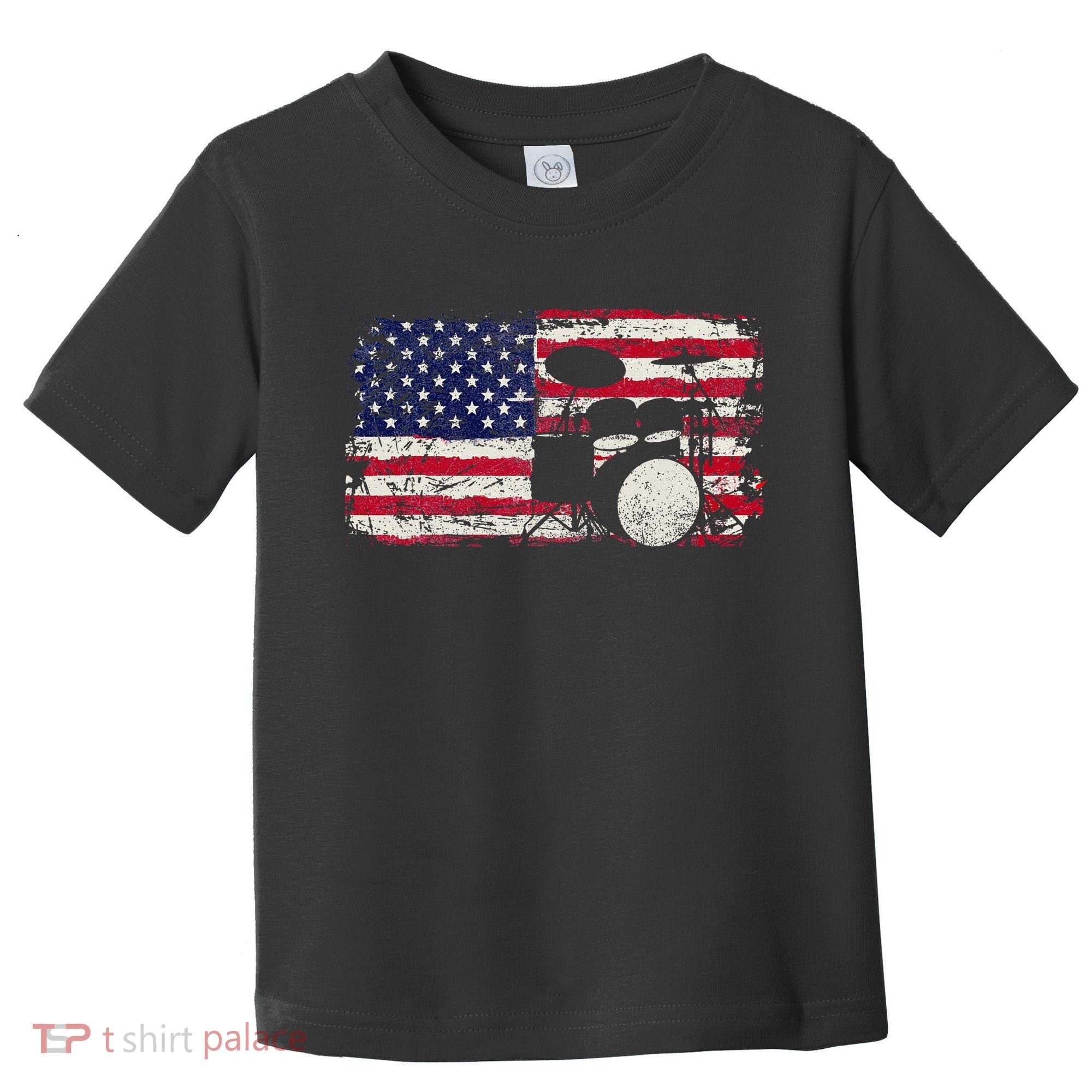 Drum Sets Usa Flag Drummer Music Lover Drumming Toddler T-Shirt