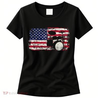 Drum Sets Usa Flag Drummer Music Lover Drumming Women's T-Shirt