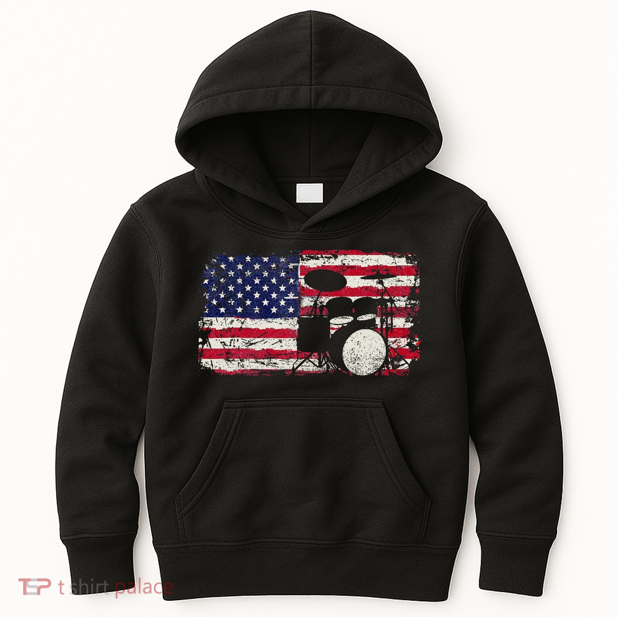 Drum Sets Usa Flag Drummer Music Lover Drumming Kids Hoodie