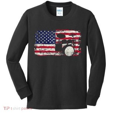 Drum Sets Usa Flag Drummer Music Lover Drumming Kids Long Sleeve Shirt