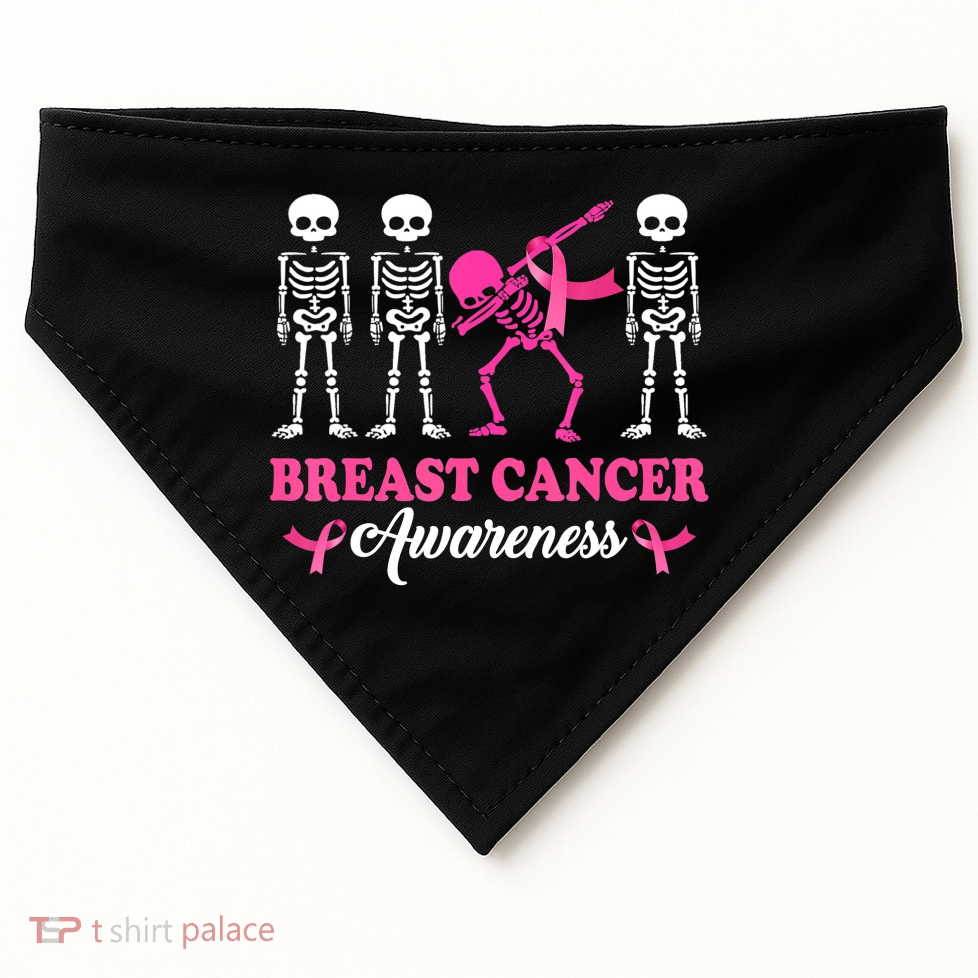 Dabbing Skeleton With Pink Ribbon Breast Cancer Halloween USA-Made Doggie Bandana